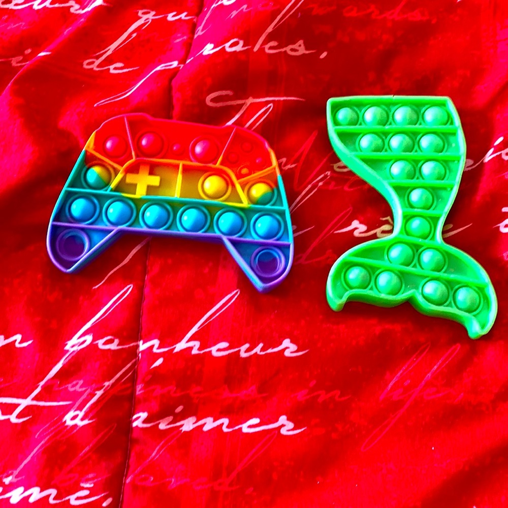 Kids, mermaid, green, poppet, and rainbow game controller, pop it fidget